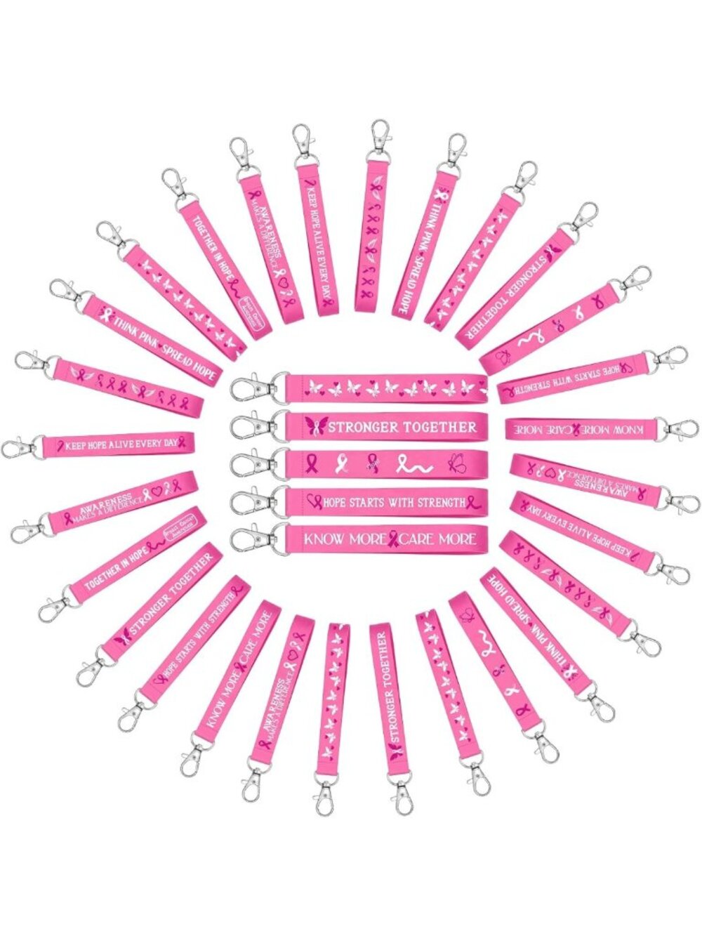 Breast Cancer Awareness Keychains - Bulk Set, Supportive Gifts, Pink Ribbon